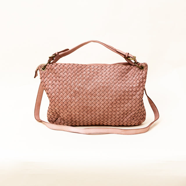 Zeroassoluto - Borsa a mano in pelle intrecciata - cipria