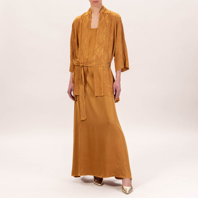 Zeroassoluto-Kimono damascato con cintura - mostarda