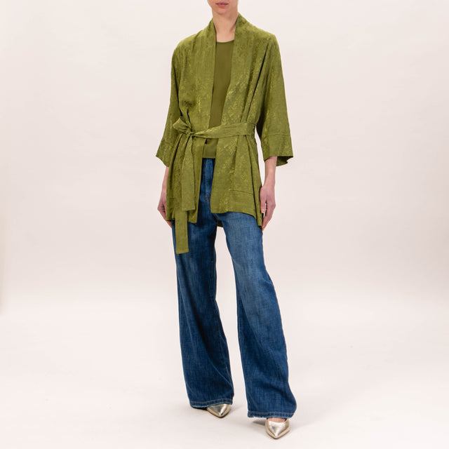 Zeroassoluto-Kimono damascato con cintura - oliva