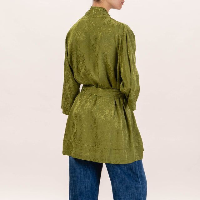 Zeroassoluto-Kimono damascato con cintura - oliva
