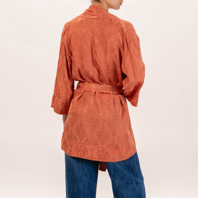 Zeroassoluto-Kimono damascato con cintura - rame