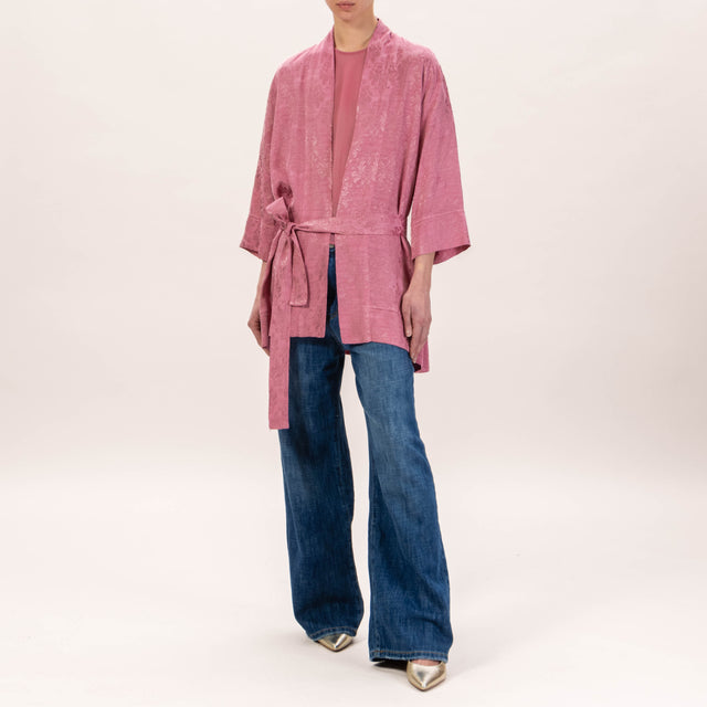 Zeroassoluto-Kimono damascato con cintura - rose
