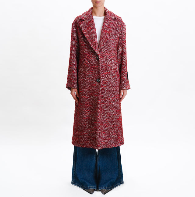 Wu'side-Cappotto spigato bottone gioiello - bordeaux/latte/rosso