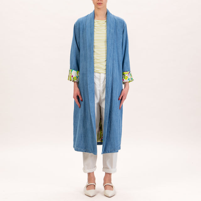 Wu'side-Kimono jeans lungo - denim/panna/verde