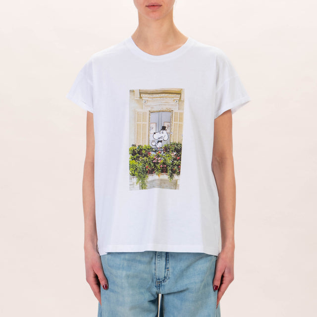 Tensione in-T-shirt SNOOPY balcone fiori - bianco