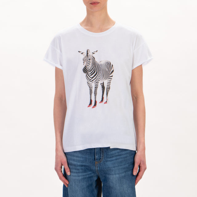 Tensione in-T-shirt stampa zebra dettaglio strass - bianco/nero/rosso