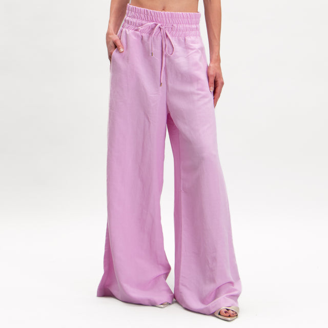 Tensione in-Pantalone misto lino con coulisse - rosa