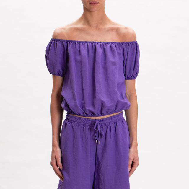 Tensione in-Blusa collo shiffer bordi con elastico - purple