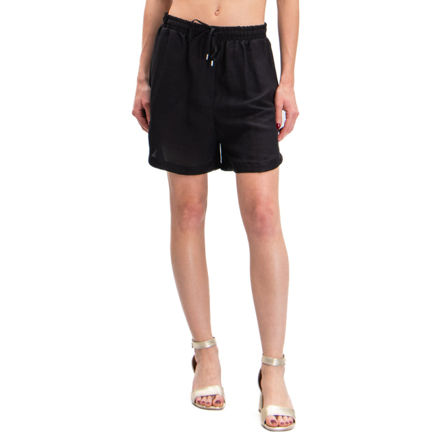 Tensione in-Shorts misto lino con coulisse - nero