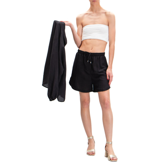 Tensione in-Shorts misto lino con coulisse - nero