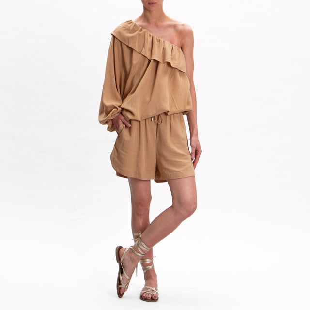 Tensione in-Shorts misto lino con coulisse - beige