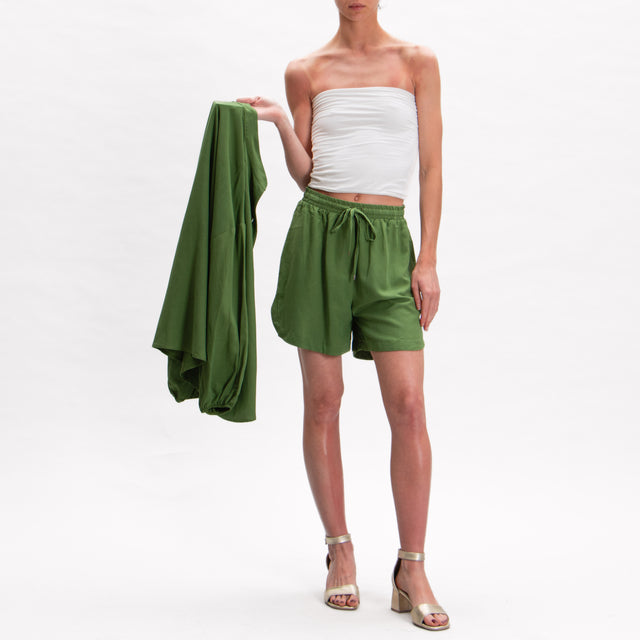 Tensione in-Shorts misto lino con coulisse - olio