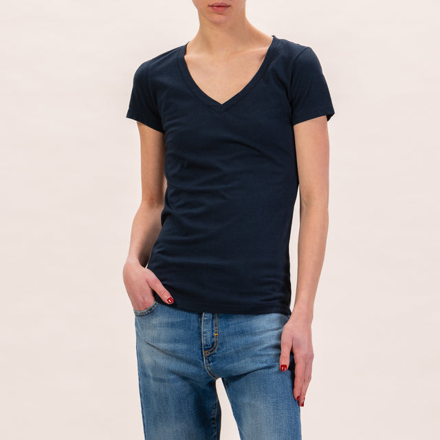 Zeroassoluto-T-shirt slimfit scollo v - blu