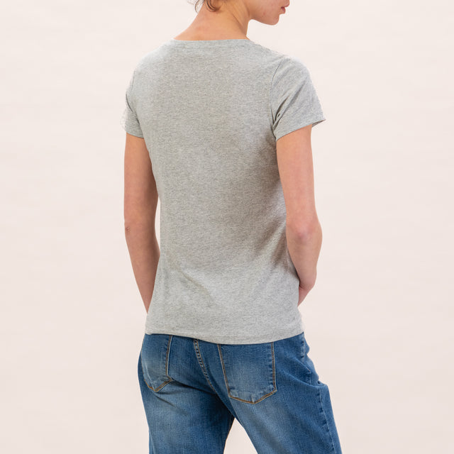 Zeroassoluto-T-shirt slimfit scollo v - grigio melange