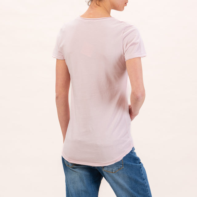 Zeroassoluto-T-shirt slimfit scollata taglio vivo - rosa