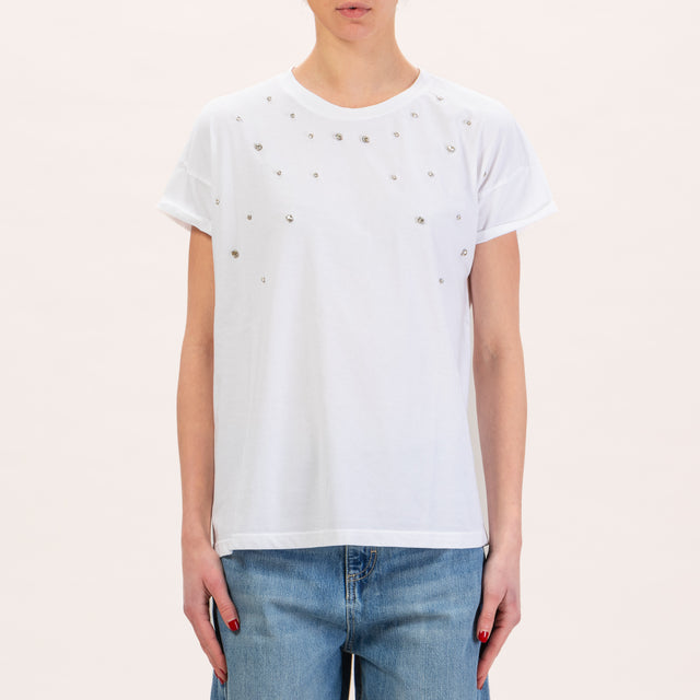 Zeroassoluto-T-shirt regular fit dettaglio strass - bianco