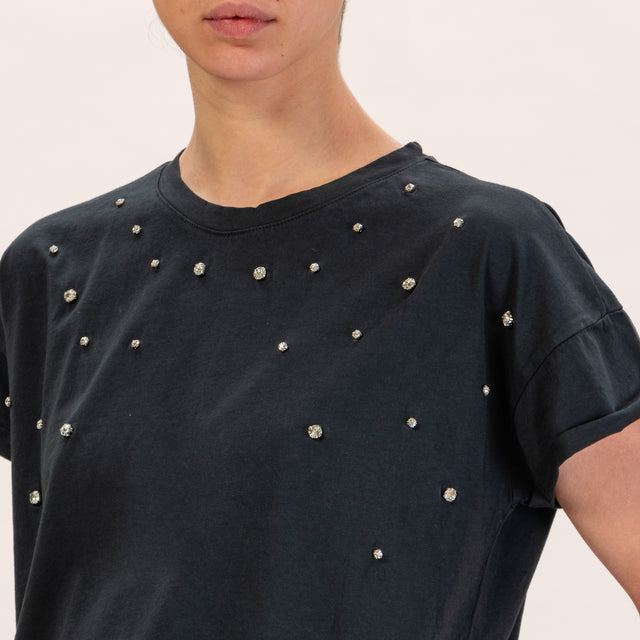 Zeroassoluto-T-shirt regular fit dettaglio strass - nero
