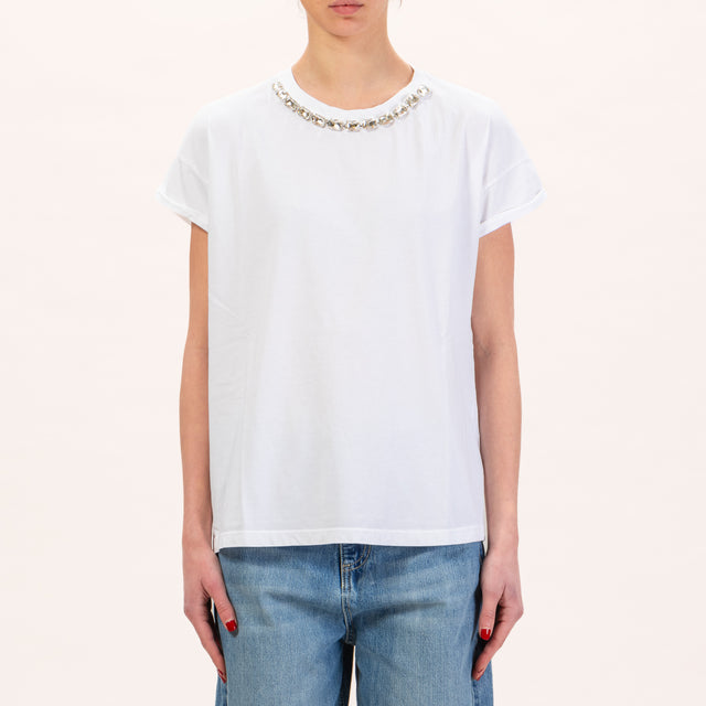 Zeroassoluto-T-shirt regular fit dettaglio gioiello - bianco