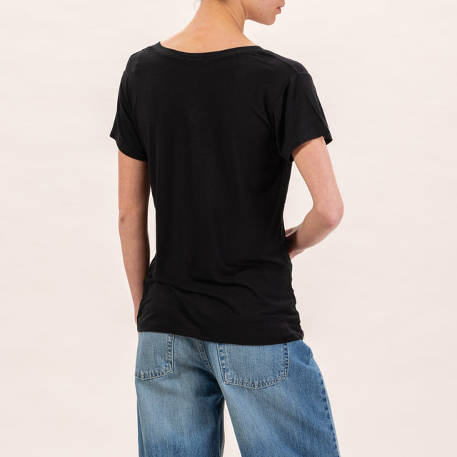 Zeroassoluto-T-shirt scollo v in seta - nero