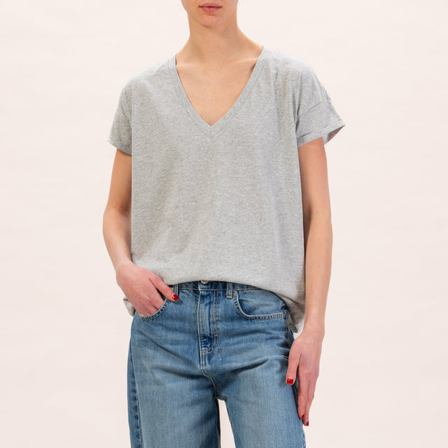 Zeroassoluto-T-shirt scollo v regular fit - grigio melange