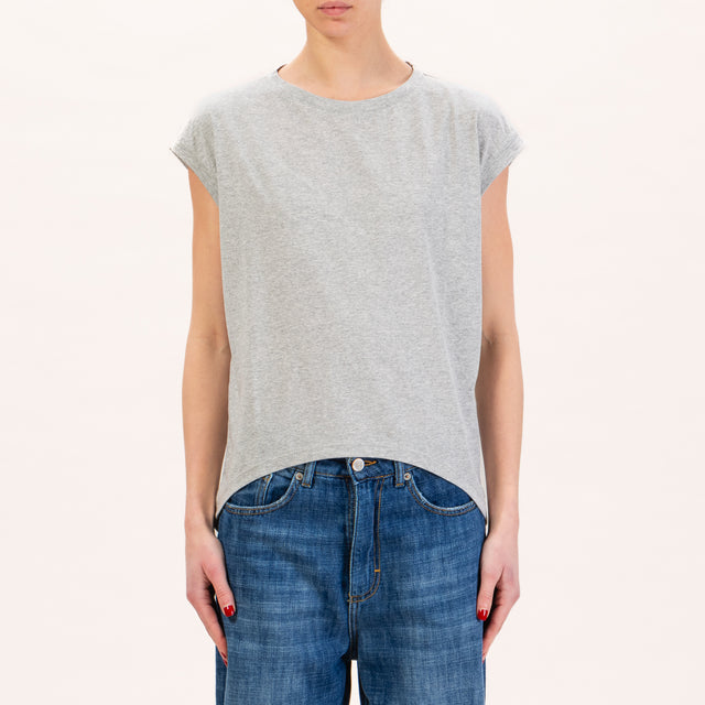 Zeroassoluto-T-shirt scatola stondata davanti - grigio melange