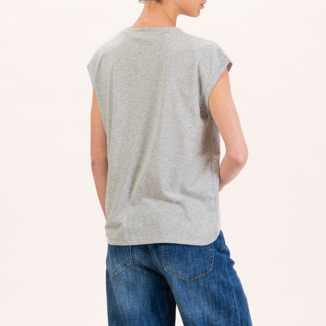 Zeroassoluto-T-shirt scatola stondata davanti - grigio melange