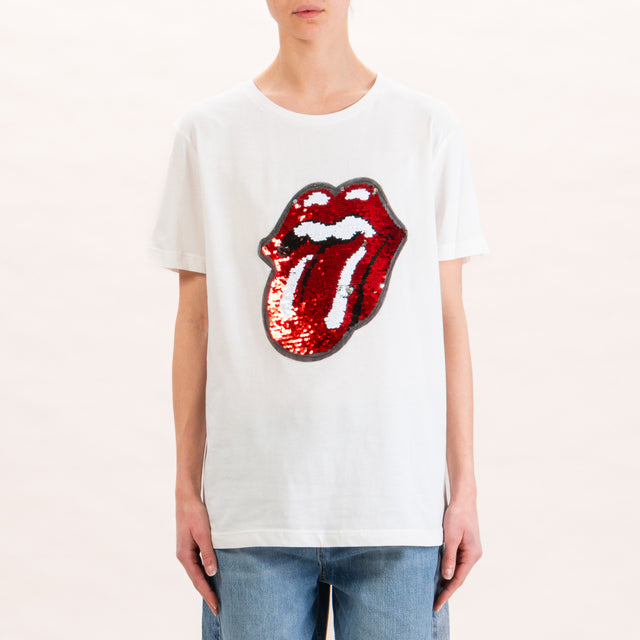 Tensione in-T-shirt paillettes rolling stones - bianco