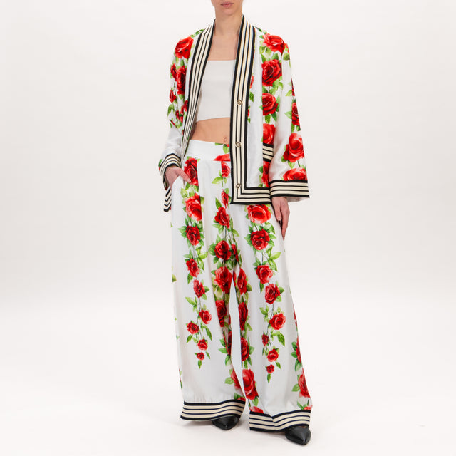 Tensione in-Giacca kimono fantasia fiori con banda - latte/rosso/nero