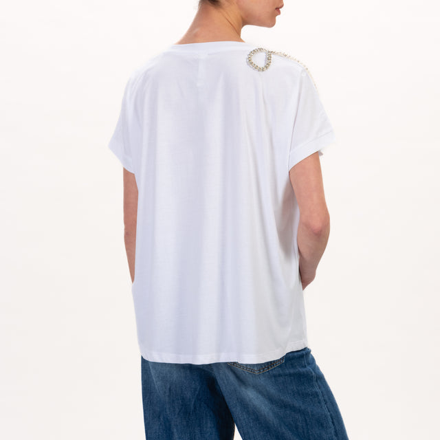 Tensione in-T-shirt con applicazioni sulla spalla - bianco
