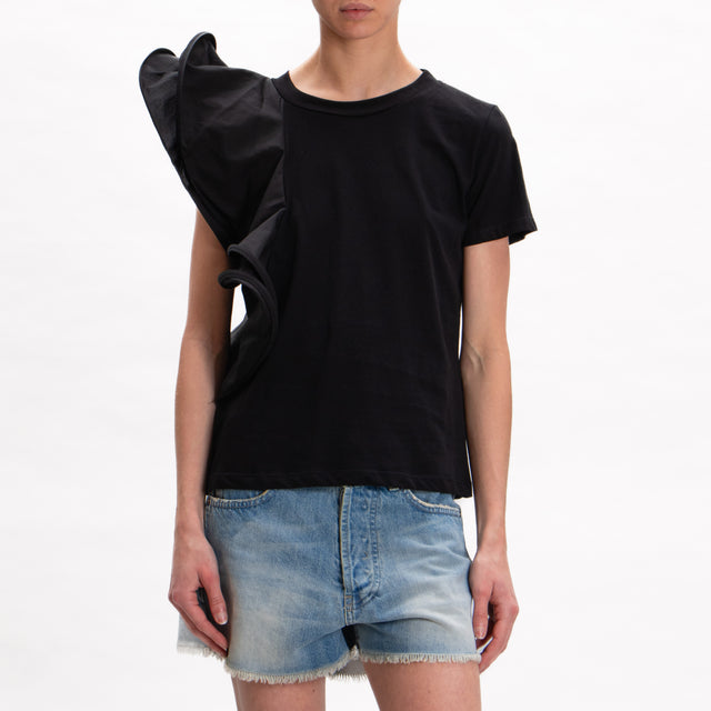Tensione in-T-shirts con rouches laterale - nero