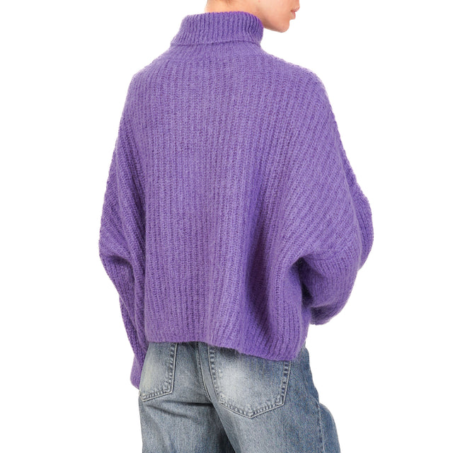 Kontatto-Maglia collo alto mohair manica palloncino - viola