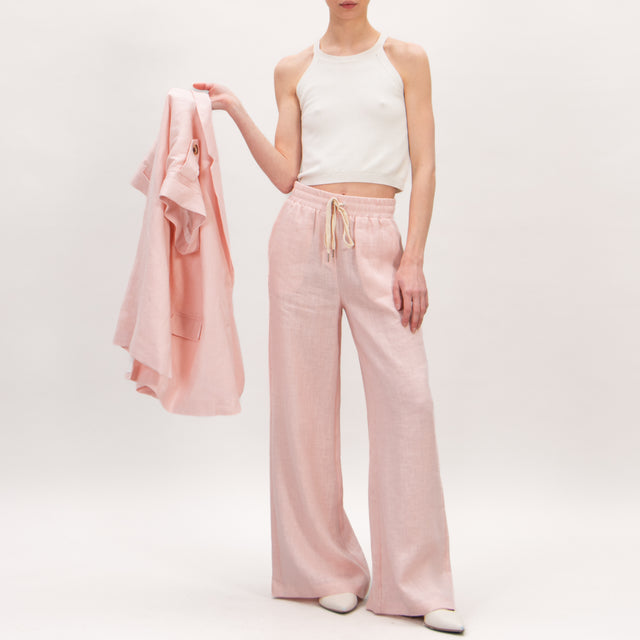 Tensione in-Pantalone elastico in lino - rosa