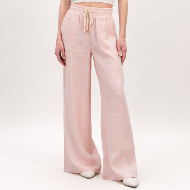 Tensione in-Pantalone elastico in lino - rosa