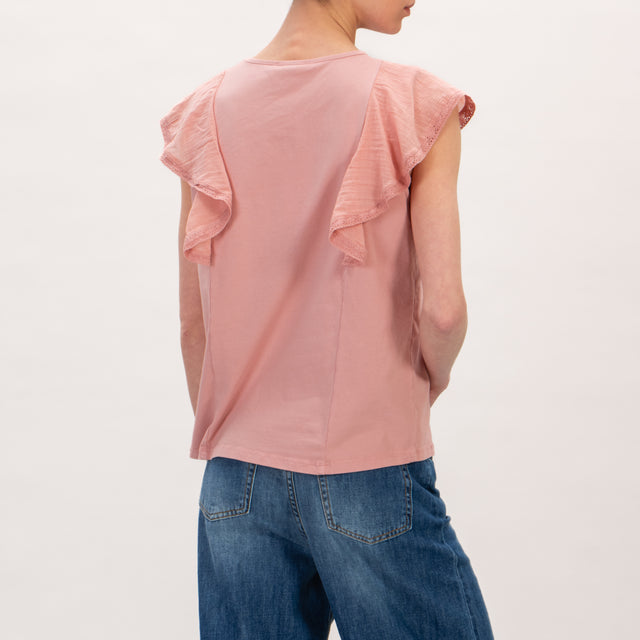 Kontatto-T-shirt manica rouches - rosa