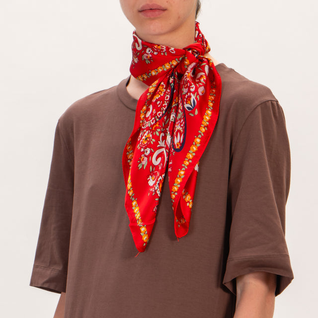 Kontatto-Abito doppio tessuto con foulard - cioccolato/nero/arancio
