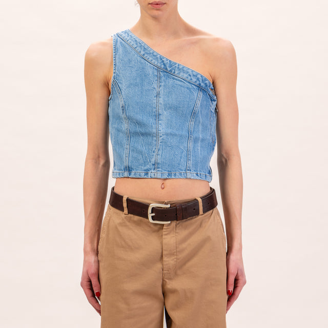 Vicolo-Top MACY jeans monospalla zip laterale - denim chiaro