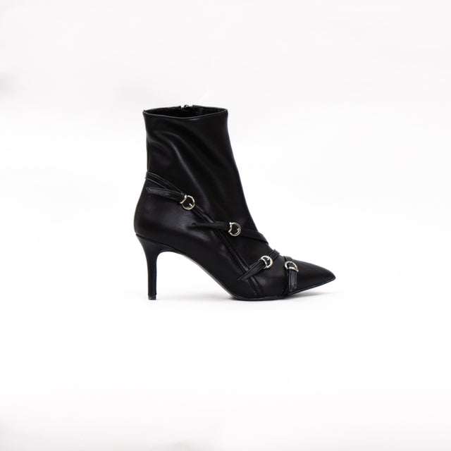 Divine follie-Stivaletto con tacco 4 fibbie - nero