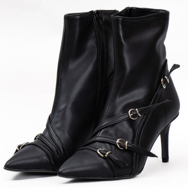 Divine follie-4 buckle heel ankle boot - black