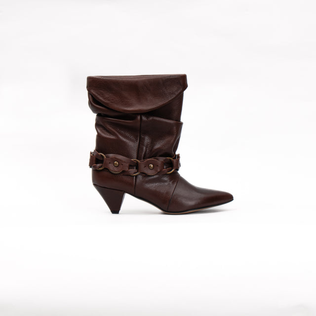 Divine follie-Pyramid heel boot with pleats - dark brown