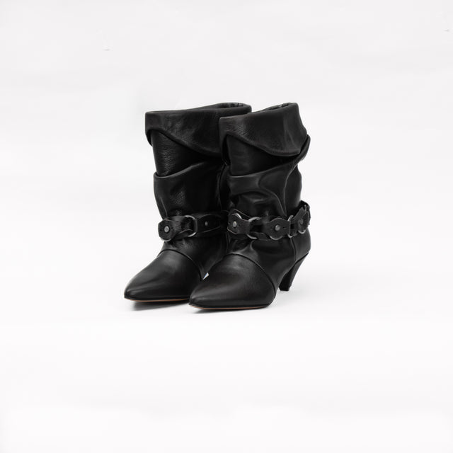 Divine follie-Pyramid heel boot with pleats - black