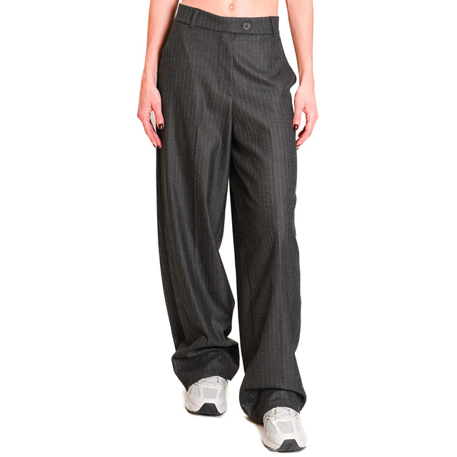 Zeroassoluto-Pantalone GENDER wide leg genderless - gessato grigio/bianco