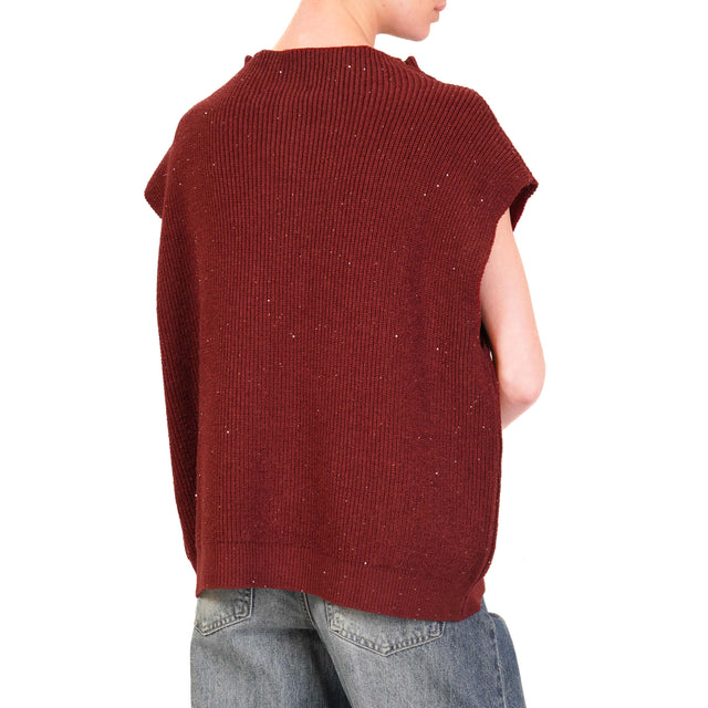 Haveone-Maglia over smanicata con micro paillettes - Bordeaux