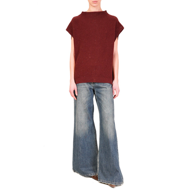 Haveone-Maglia over smanicata con micro paillettes - Bordeaux