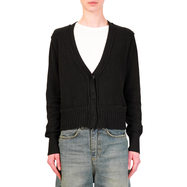 Haveone-Cardigan scollo v con tasche - nero