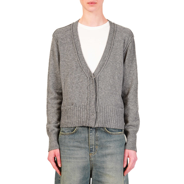 Haveone-Cardigan scollo v con tasche - grigio melange