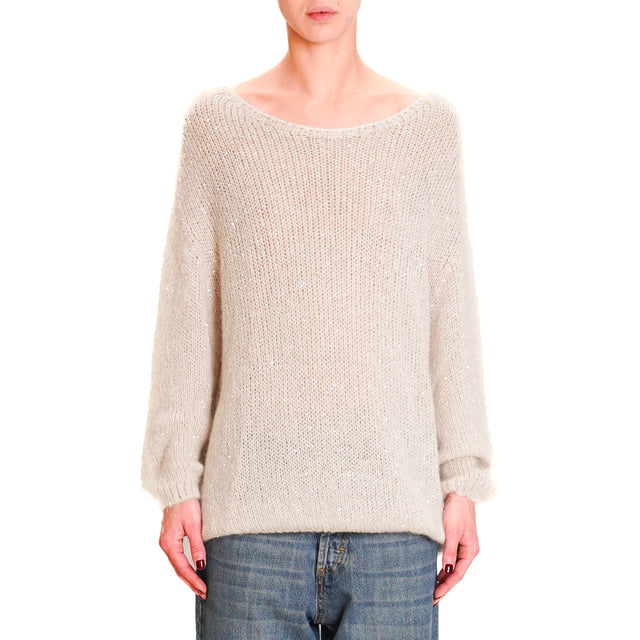 Tensione in-Maglia mohair micro paillettes - burro