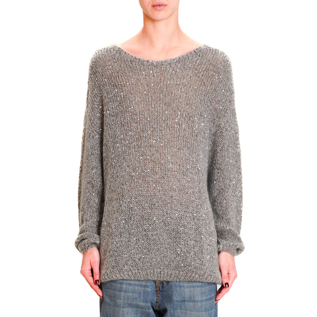 Tensione in-Maglia mohair micro paillettes - grigio