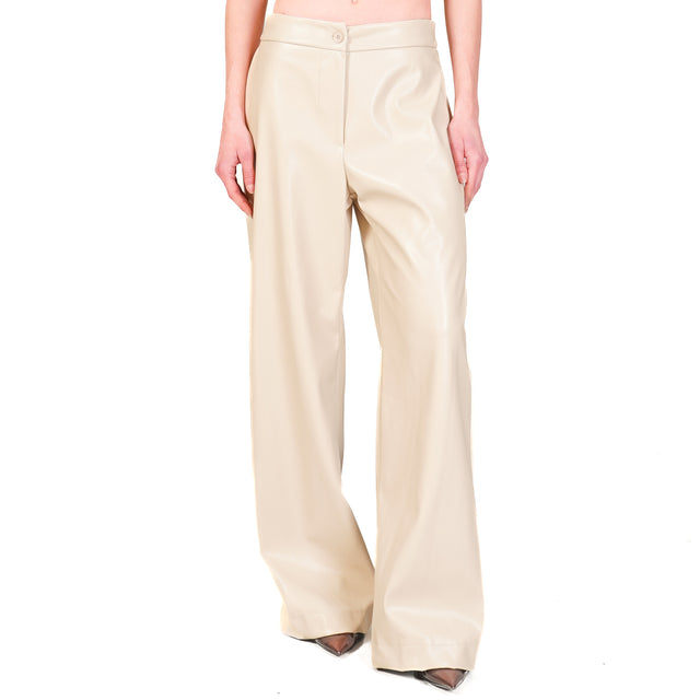 Haveone-Pantalone similpelle elastico dietro - sand