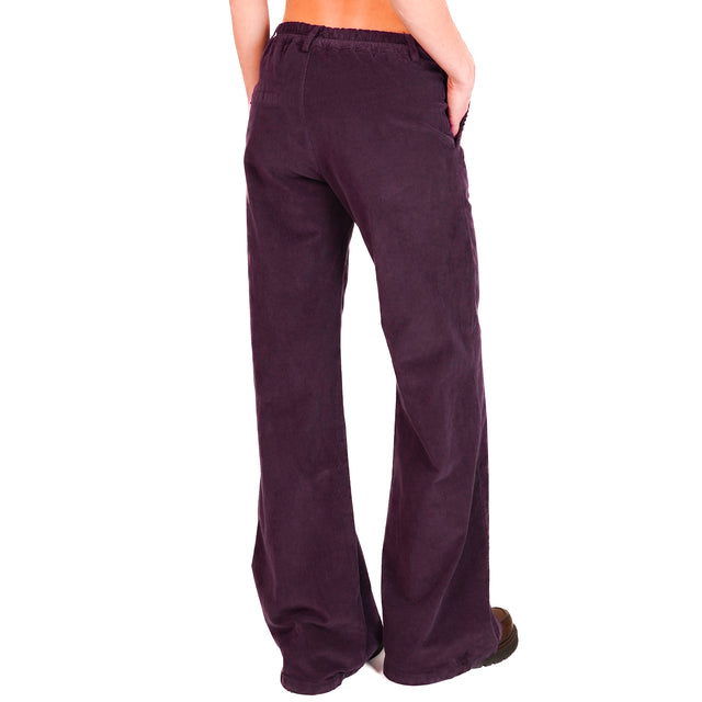 Zeroassoluto-LILLY palazzo trousers in stretch velvet - burgundy