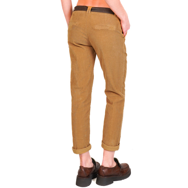 Zeroassoluto-Pantalone LOIS chino velluto millerighe elasticizzato - humus